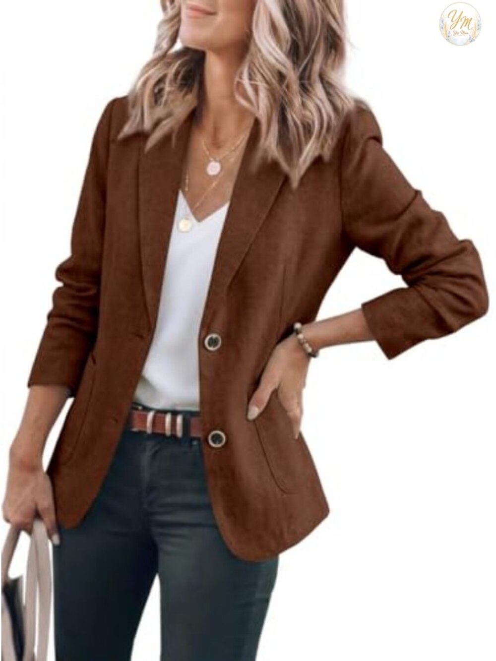 Cotton Linen Blazer for Women Long Sleeve Casual Relaxed Fit Notch Lapel Double